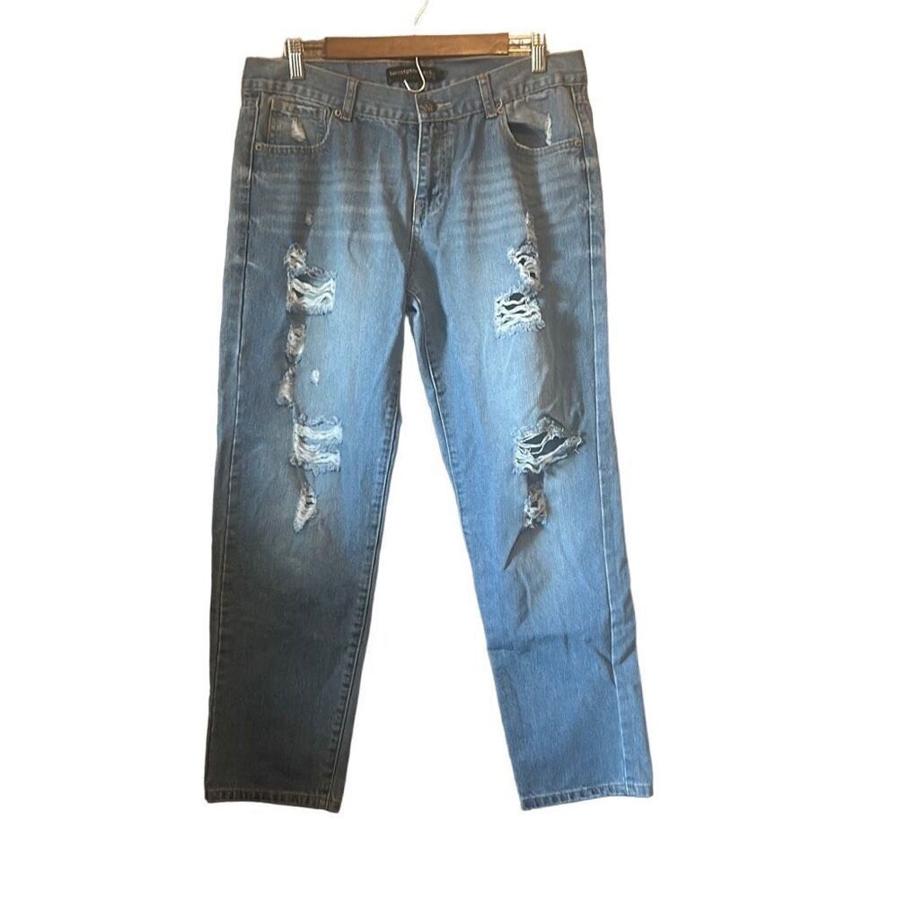 twentyone black by‎ rue21  Size 9 10 Distressed Ripped Blue Denim Boyfriend Fit